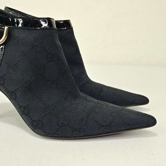 Gucci GG Canvas Monogram Black Ankle Booties D Ring Stiletto Pointed Toe… - Picture 3 of 12